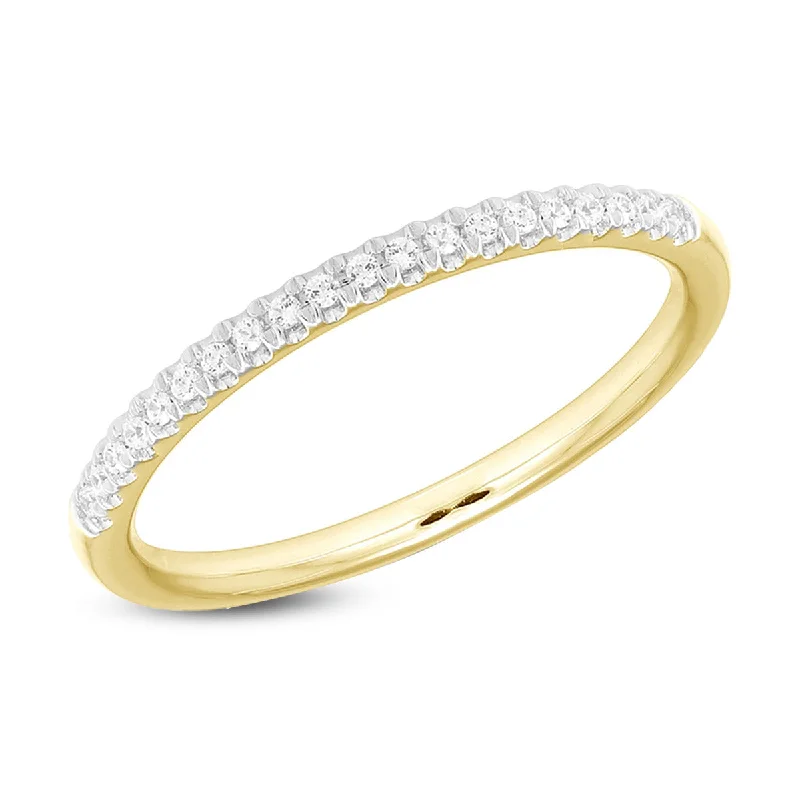 Round - cut diamond engagement ring with a twisted band design in 14K white goldHalf Eternity Pave Diamond Band in Yellow Gold