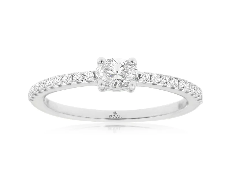 Asscher - cut diamond engagement ring with a pavé - set eternity band in platinumOval Diamond Pave Engagement Ring in 14k White Gold, 0.42cttw