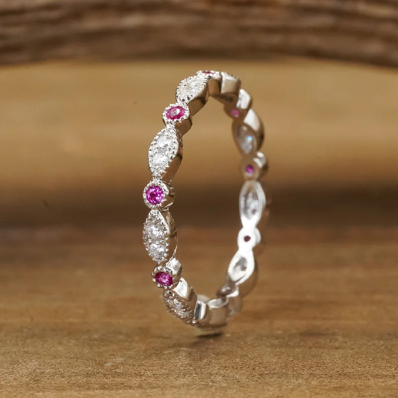 Women's Rings with Birthstones for a Personalized TouchThe Pink Vintage Stacking Band