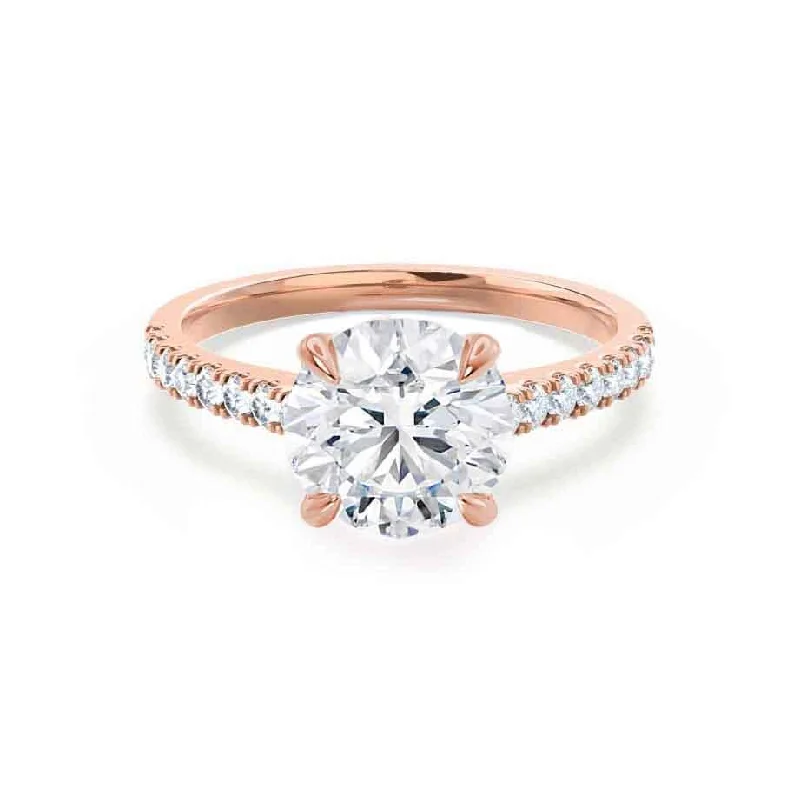 Asscher - cut diamond engagement ring with a pavé - set eternity band in platinumVIOLA - Round Moissanite & Diamond 18k Rose Gold Shoulder Set Ring