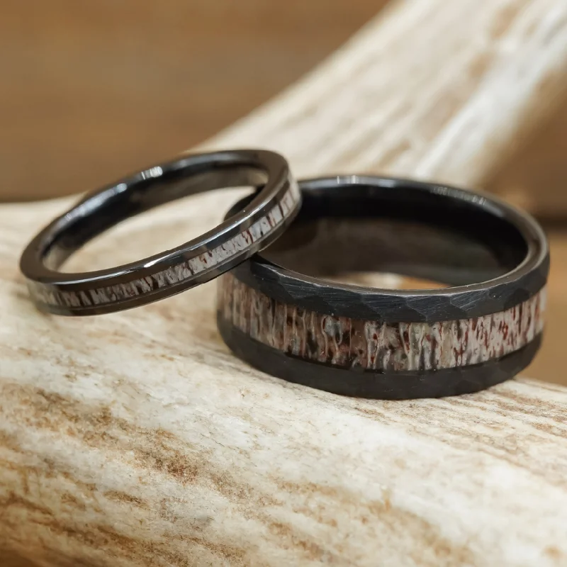 Interlocking Band Women's Rings in White Gold for a Modern DesignThe Bighorn & Black Kenai Couples Set