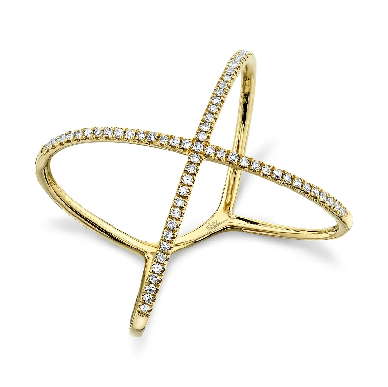 Fashion Rings with Zodiac Symbols in Gold - Filled Metal for a Personalized Touch0.18CT DIAMOND "X" RING