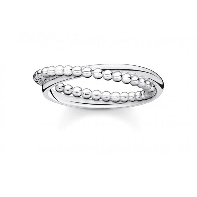 Minimalist Fashion Rings in Stainless Steel with a Single Solitaire CrystalSilver Dots Intertwined Ring TR2321-001-21