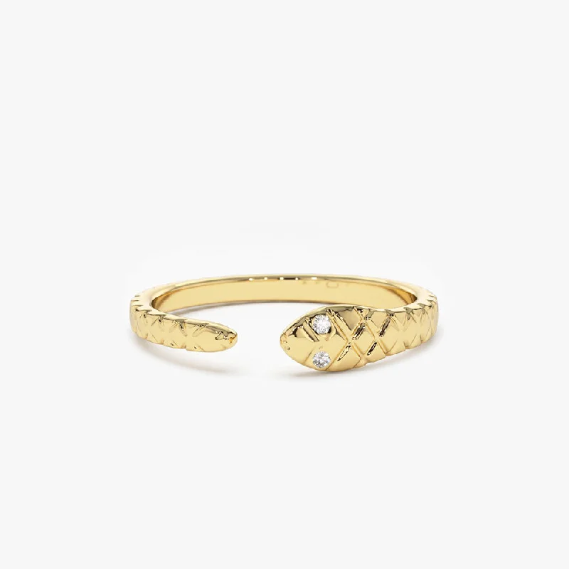 Vintage - Style Women's Diamond Rings with Floral - Engraved Bands and Multiple Diamond Accents14k Snake Ring with Diamond Eyes