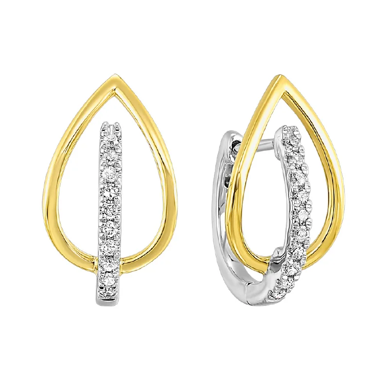 Three - stone diamond engagement ring in rose gold, symbolizing past, present, and futureTwo-Tone Pear Shaped Diamond Huggie Hoop Earrings in White and Yellow Gold