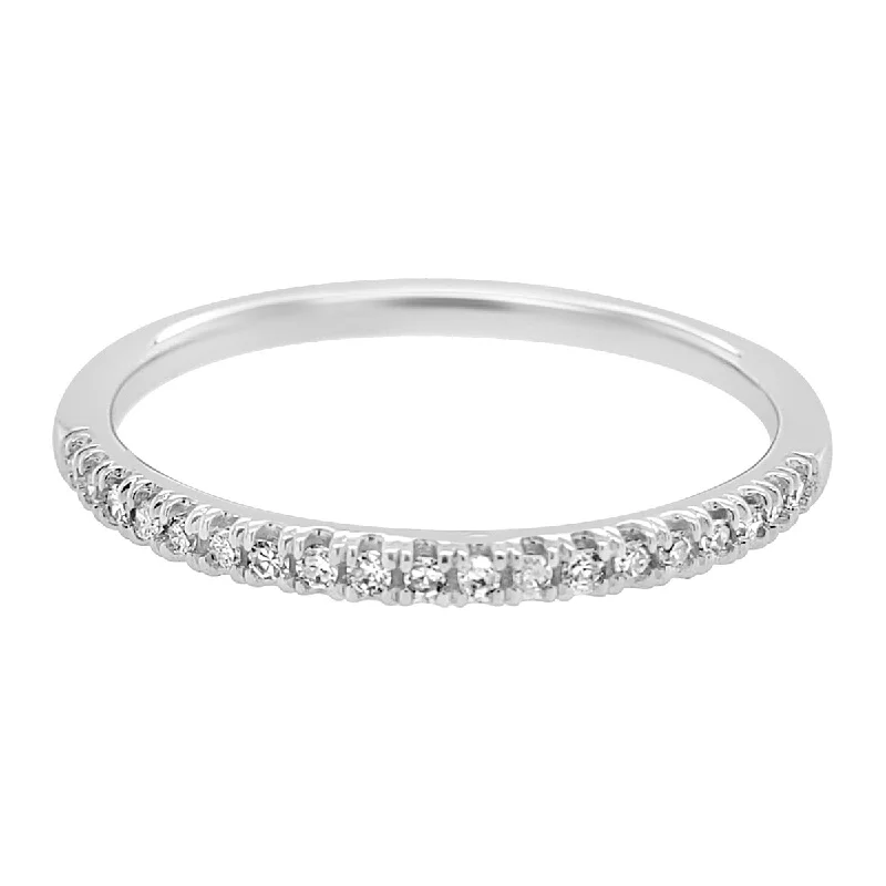 Asscher - cut diamond engagement ring with a pavé - set eternity band in platinumPave Diamond Stacking Band in White Gold- 0.10 ctw.