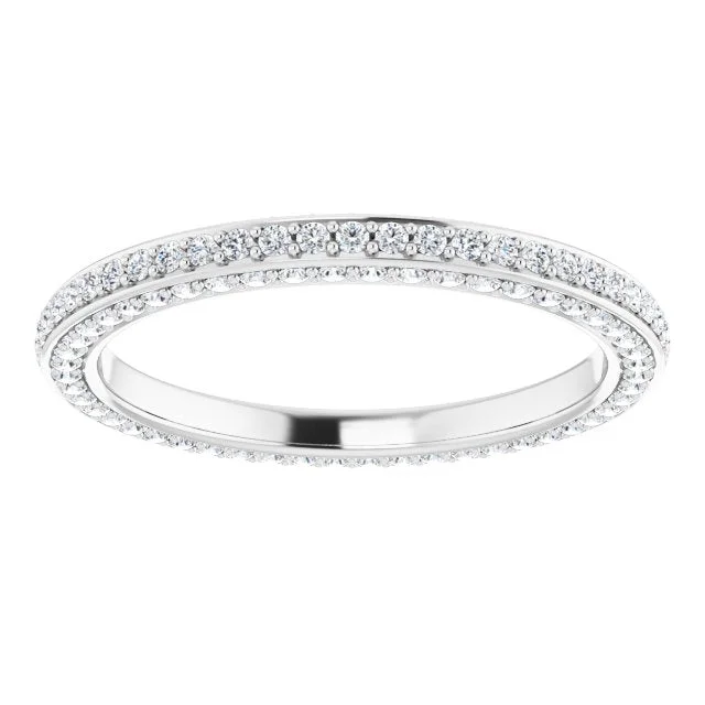 Halo - Style Women's Diamond Rings with a Center Diamond Surrounded by Smaller Diamonds in 18K Gold0.75 ct. Round Diamond 3 Sided Eternity Band