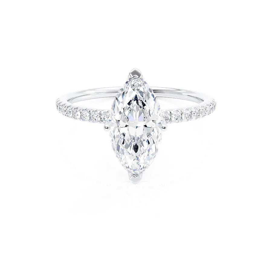 Round - cut diamond engagement ring with a twisted band design in 14K white goldMACY - Marquise Lab Diamond 950 Platinum Gold Petite Solitaire