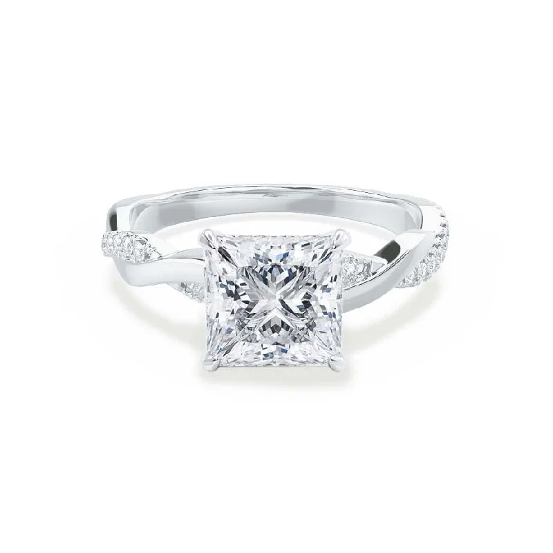 Princess - cut diamond engagement ring with a pavé - set band in platinumEDEN - Princess Moissanite & Diamond Platinum Vine Solitaire