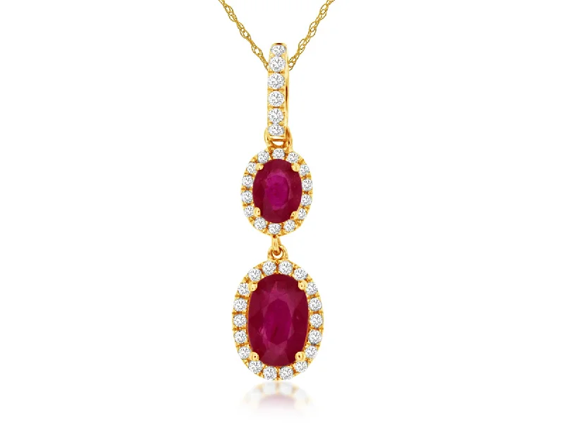 Emerald - cut diamond engagement ring set in a modern titanium bandDouble Oval Ruby Diamond Halo Dangle Pendant Necklace in 14k Yellow Gold