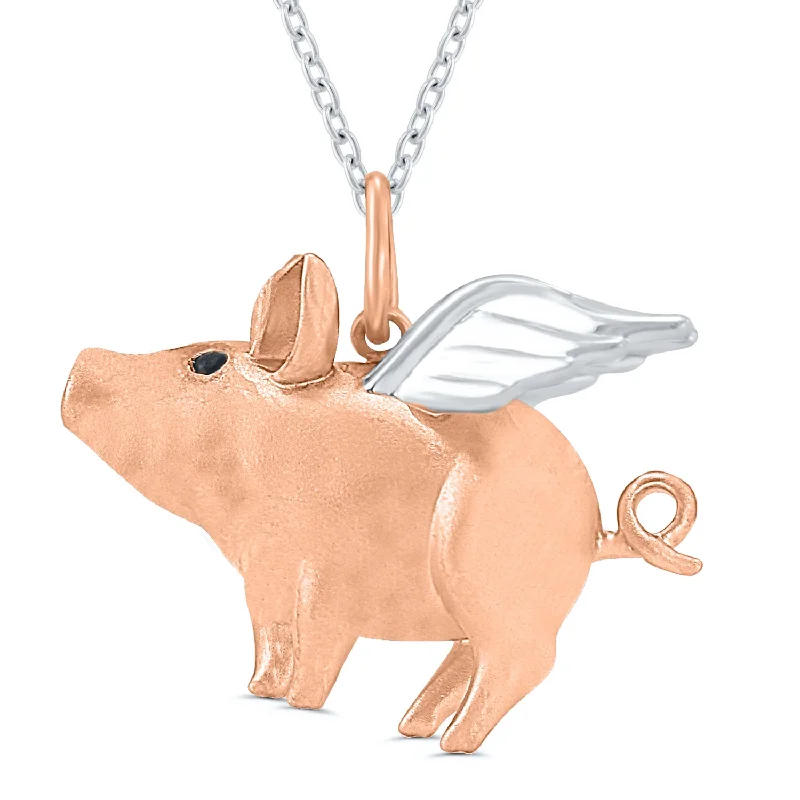 Ruby and diamond engagement ring with a halo of diamonds in 14K red goldFlying Pig Pendant Necklace in Rose Gold Plated Sterling Silver