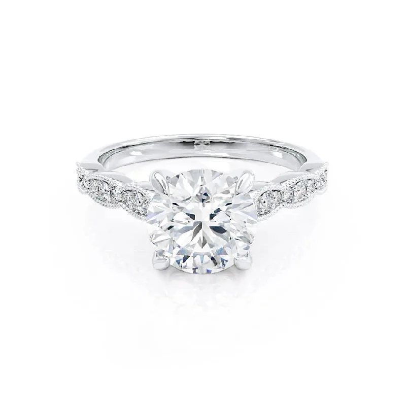 Asscher - cut diamond engagement ring with a pavé - set eternity band in platinumHONOR - Round Moissanite 950 Platinum Shoulder Set Ring