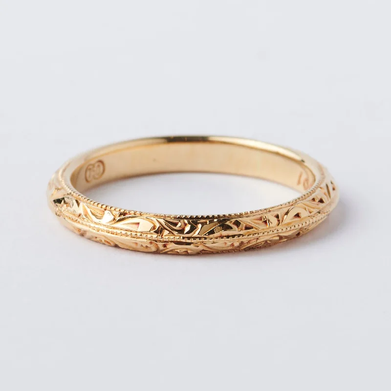 Minimalist Women's Rings with a Single Pearl in 14K Gold - Plated BandsEngraved Knife Edge Band