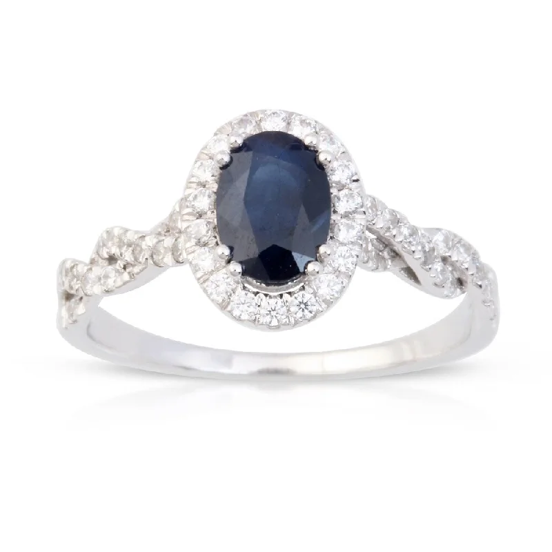 Tennis - Style Women's Diamond Rings with a Continuous Row of Diamonds for a Classic and Versatile LookOval Cut Sapphire Gemstone 1/3ct TDW Diamond Halo Ring in Silver