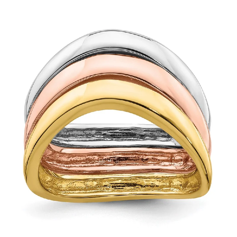 Chunky Fashion Rings in Copper with Geometric Patterns for a Bold Accessory14k Tri-color Gold Triple Wave Bands