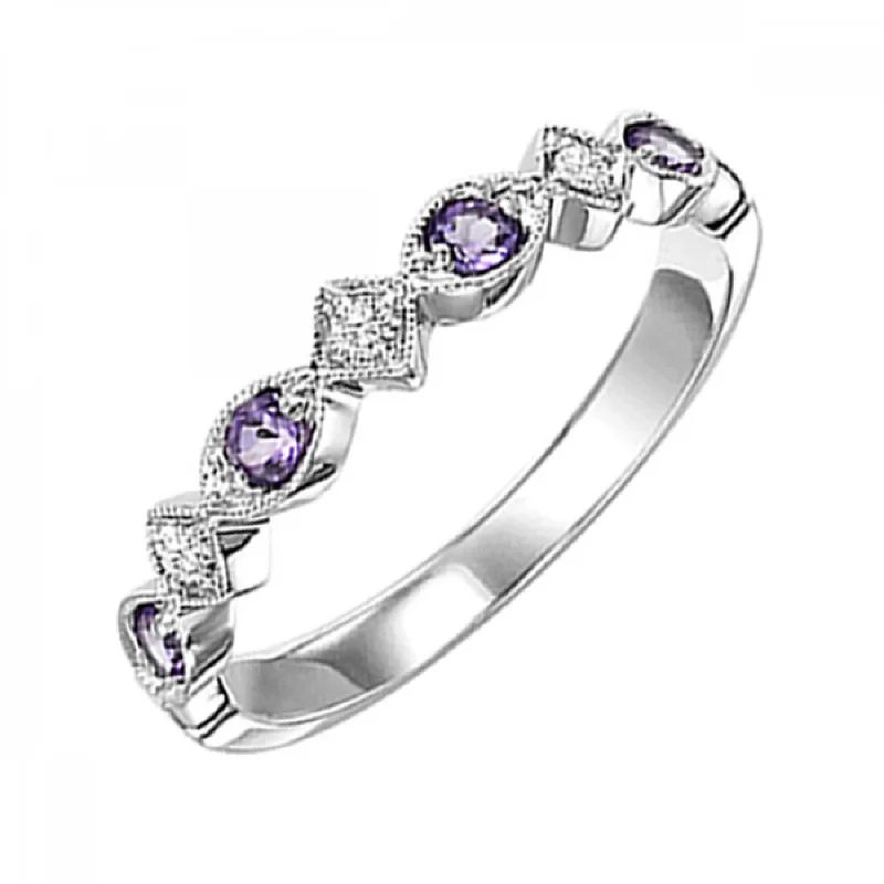 Heart - shaped diamond engagement ring with a hidden halo in 14K rose goldStackable Round Amethyst and Diamond Ring Band in10k White Gold