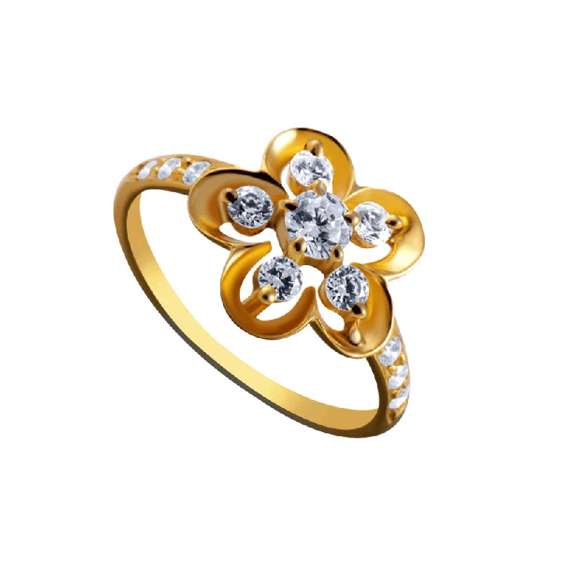 Vintage - Style Women's Diamond Rings with Floral - Engraved Bands and Multiple Diamond Accents14KT (585) Yellow Gold Ring For Women