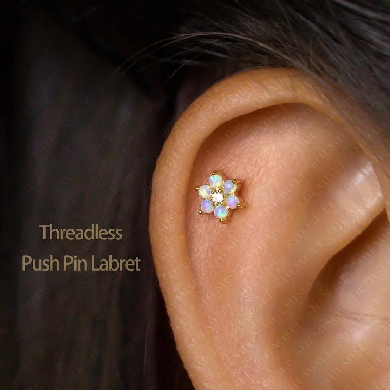 Matte - Finish Titanium Hexagon Stud Earrings for a Sleek and Contemporary StyleTiny 6 Petal Opal Stone Threadless Flat Back Earrings, Nose Stud, 20,18,16ga, 5-10mm, Surgical Steel, SHEMISLI SS559