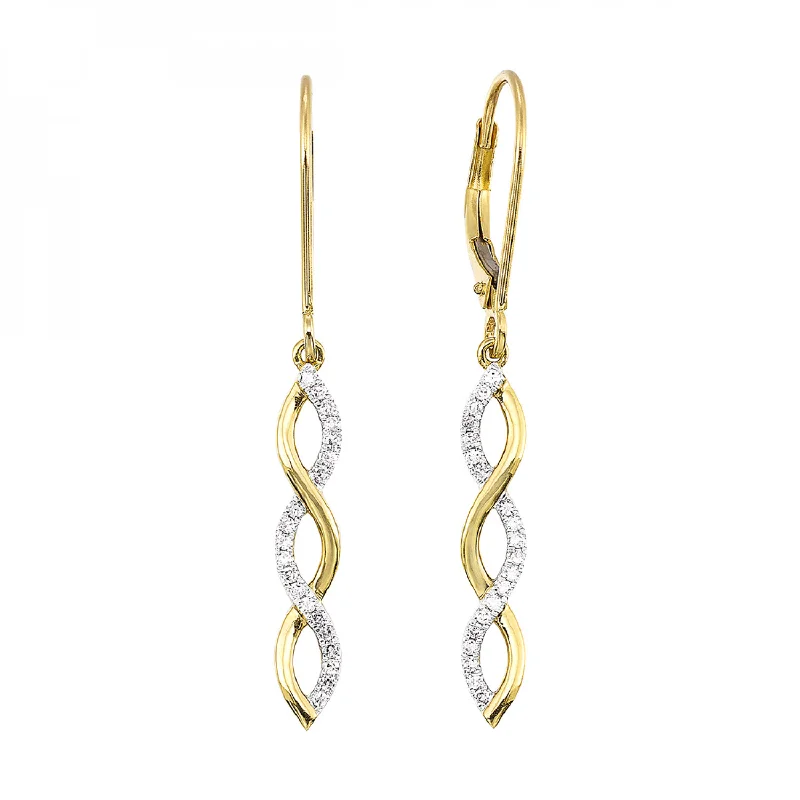 Emerald - cut diamond engagement ring set in a modern titanium bandInfinity Twist Diamond Dangle Earrings in 14k Yellow Gold