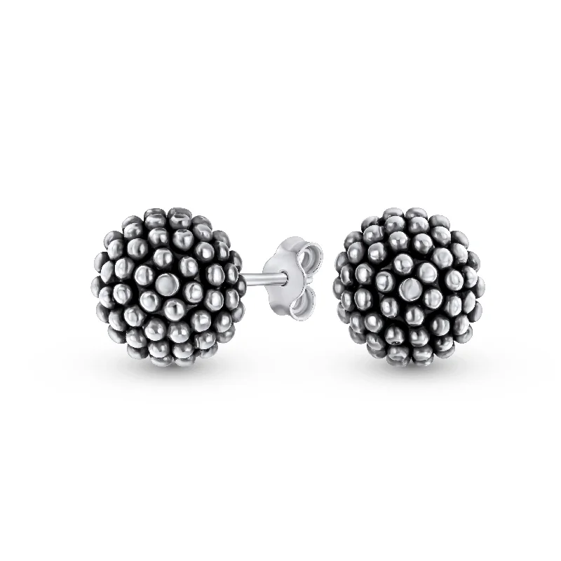 Cubic Zirconia - Encrusted Flower Stud Earrings in Pink for a Girly and Glamorous AccessoryTraditional 10MM Caviar Drop Ball Earrings in Oxidized  Sterling Silver