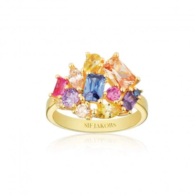 Geometric - Shaped Fashion Rings in Titanium with Iridescent InlaysMulticoloured Zirconia Ivrea Grande Ring SJ-R12331-XCZ-YG