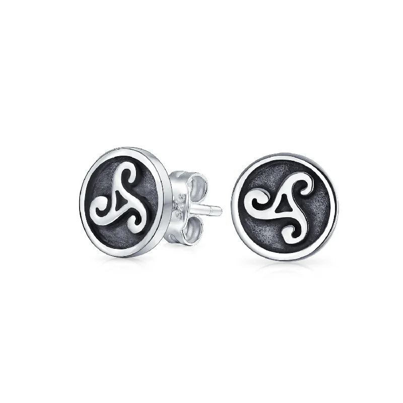 Rhinestone - Embellished Crown - Shaped Stud Earrings for a Princess - Inspired LookAncient Celtic Triskele Stud Earrings in Oxidized Sterling Silver for Men