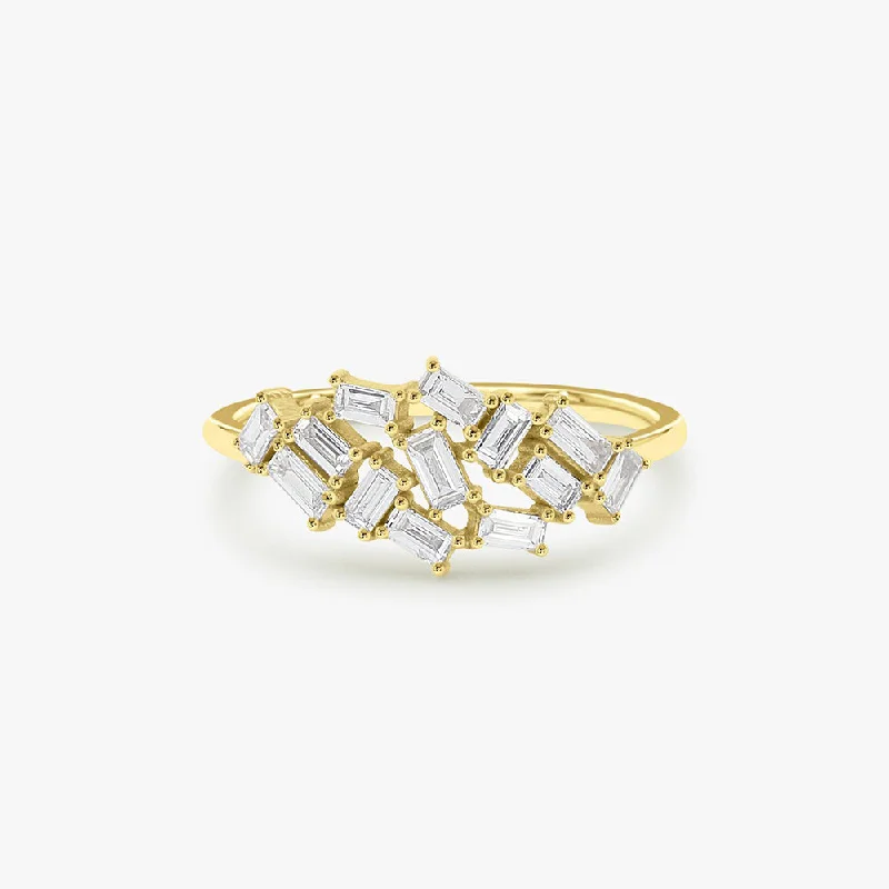 Marquise - Cut Women's Diamond Rings in Palladium for a Unique and Elongated Shape14k Baguette Diamond Cluster Ring