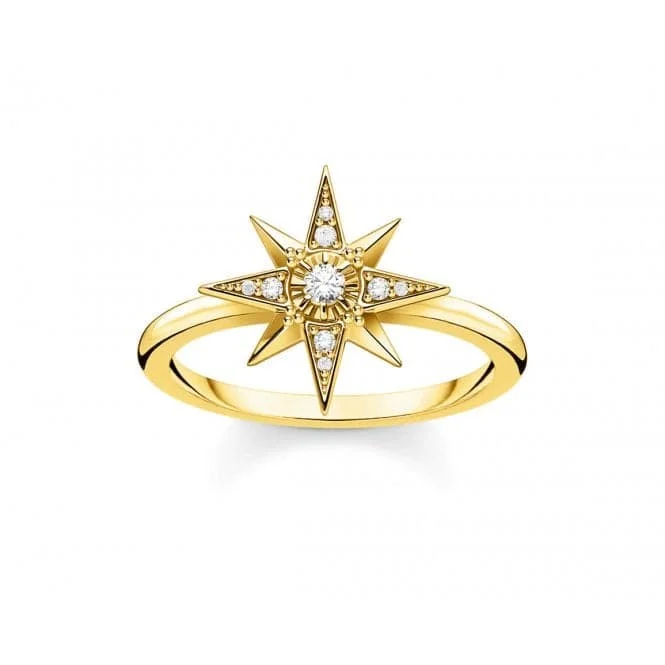 Geometric - Shaped Fashion Rings in Titanium with Iridescent InlaysSterling Silver Gold Plated Zirconia Star Ring TR2299-414-14