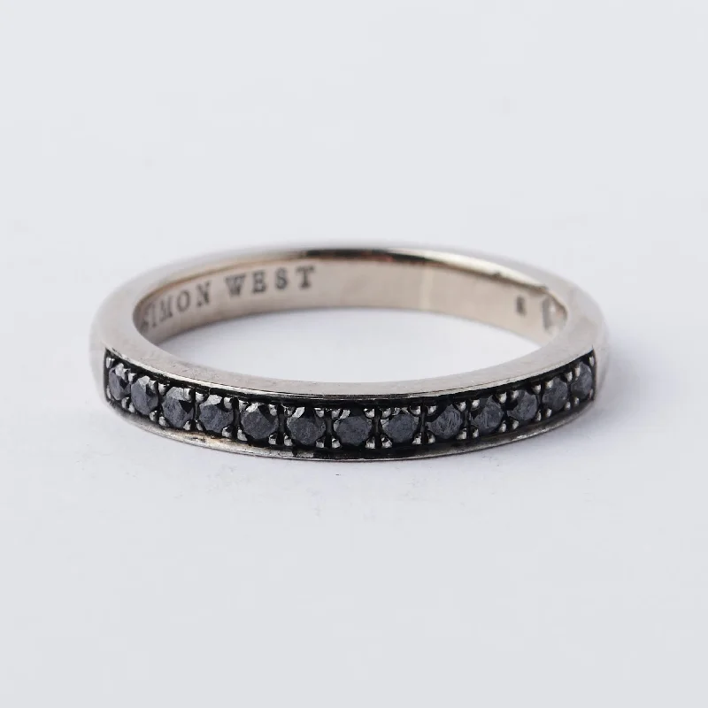 Interlocking Band Women's Rings in White Gold for a Modern DesignGrain Set Black Diamond Band