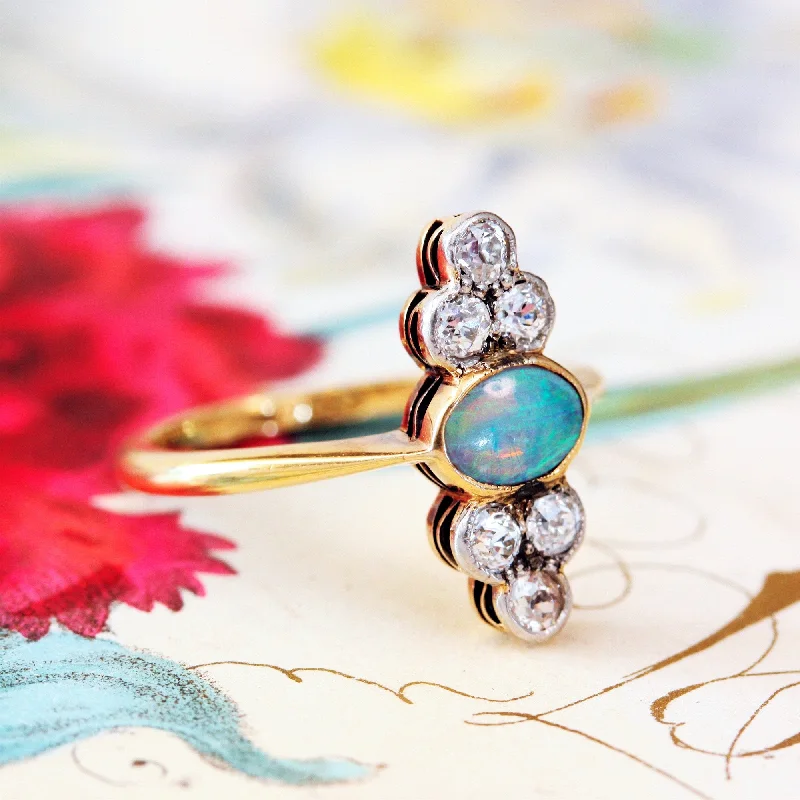 Boho - Style Women's Rings with Turquoise and Leather AccentsAntique Opal & Diamond Dress Ring