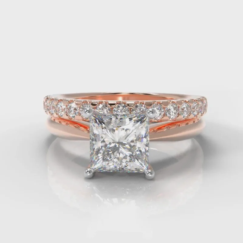 Men's Tourmaline Engagement Rings in 18K Two - Tone Gold with a Floral - Inspired SettingCarrée Solitaire Princess Cut Diamond Bridal Set - Rose Gold