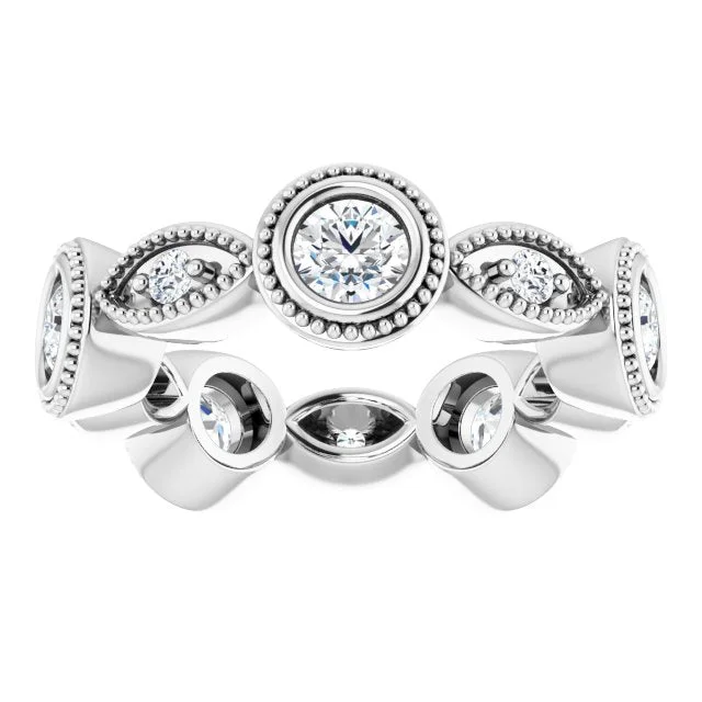 Women's Diamond Rings with Side - Stone Pave Setting for a Sparkling and Continuous Shine0.95 ct. Bezel Set Round Diamond Milgrain Accent Eternity Band