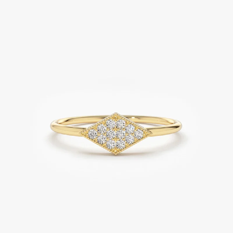 Tennis - Style Women's Diamond Rings with a Continuous Row of Diamonds for a Classic and Versatile Look14K Gold Diamond Shape Micro Pave Ring