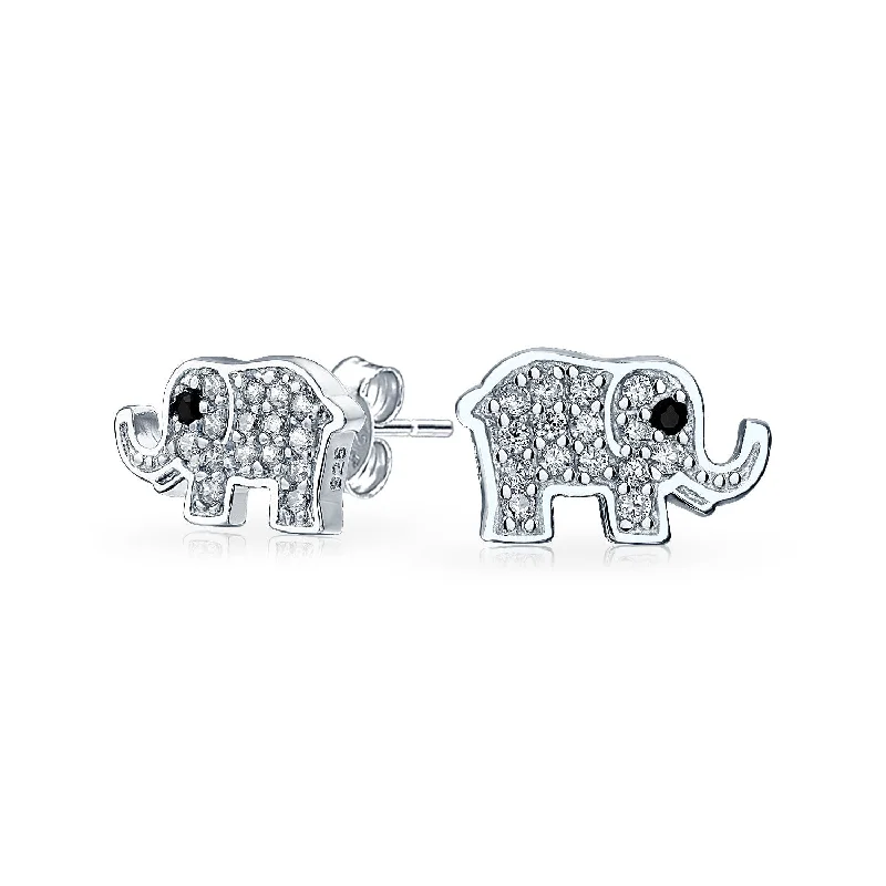 Magnetic - Back Stud Earrings in Black for Easy and Comfortable WearTiny Pave CZ Stud Earrings: Good Luck Wise Elephant in Sterling Silver