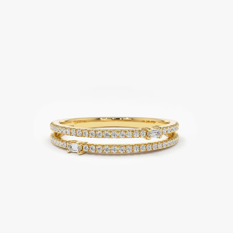 Women's Diamond Rings with Side - Stone Pave Setting for a Sparkling and Continuous Shine14k Unique Double Row Micro Pave Statement Ring