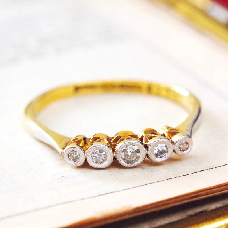 Floral - Patterned Women's Rings in 18K Yellow Gold for a Feminine LookDemure Vintage Diamond Set Five Stone Ring