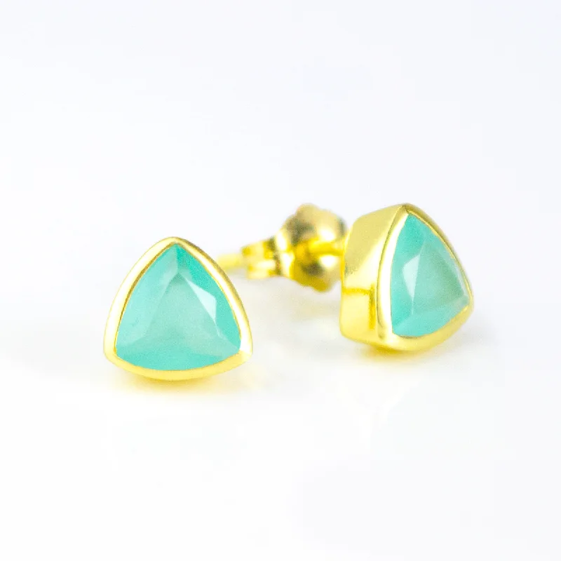 Adjustable - Back Crystal Stud Earrings in Clear for a Sparkling and Versatile PieceMinimalist Aquamarine Chalcedony Triangle Studs • March Birthstone