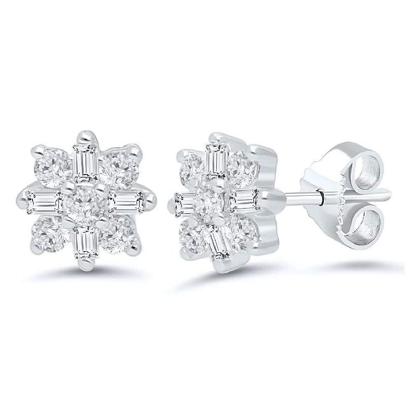 Halo diamond engagement ring in 18K white gold with a center oval - cut stoneClustered Diamond Starburst Stud Earrings in 14k White Gold, 0.25 cttw