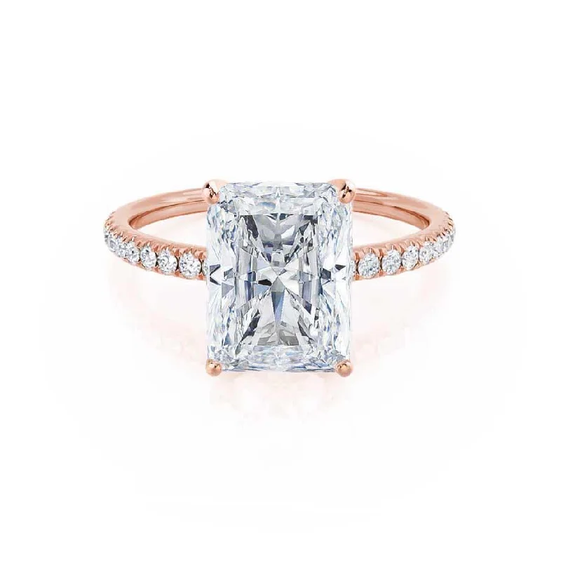 Round - cut diamond engagement ring with a twisted band design in 14K white goldMACY - Radiant Moissanite & Diamond 18k Rose Gold Petite Pavé Ring