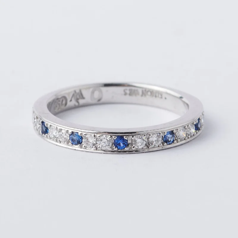 Art Deco - Inspired Women's Rings with Geometric Shapes in 14K GoldFine Diamond and Ceylon Sapphire Band