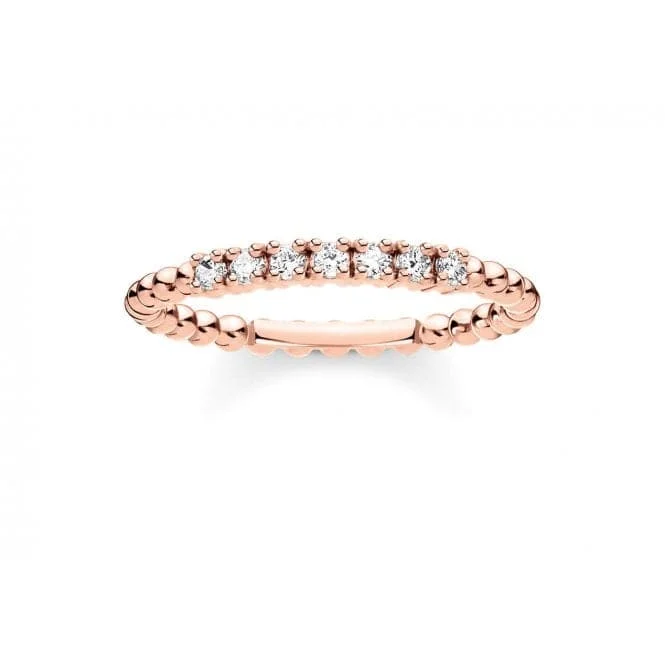 Bangle - Style Fashion Rings in Rose - Gold - Plated Aluminum with Etched PatternsRose Gold Zirconia Dot Stacking Ring TR2323-416-14