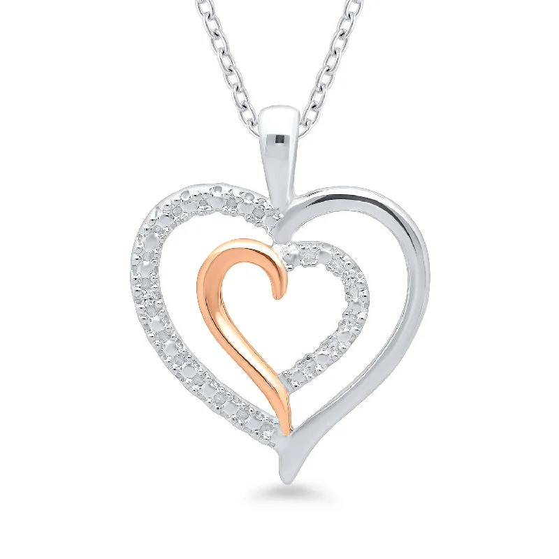 Opal and diamond engagement ring in a contemporary silver band with black - rhodium accentsTwo Tone Diamond Double Heart Pendant Necklace in Sterling Silver and 10k Rose Gold