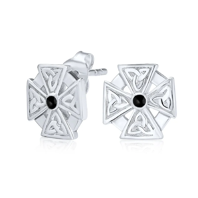 Glow - in - the - Dark Star Stud Earrings for a Mysterious and Night - Time - Friendly AccessoryUnisex Black Stone Masonic Knight Templar Cross Stud Earrings in Sterling Silver