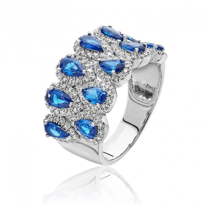 Open - Band Fashion Rings in Sterling Silver with Gemstone InlaysSilver & Co Multi Halo Pear Shape Blue White Cubic Zirconia Ring SRG0075SA