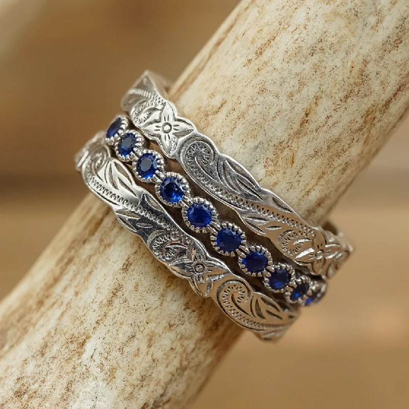 Stackable Gemstone Rings for Women in Amethyst, Sapphire, and EmeraldThe Ginnie & Silver Falls Stacker Set