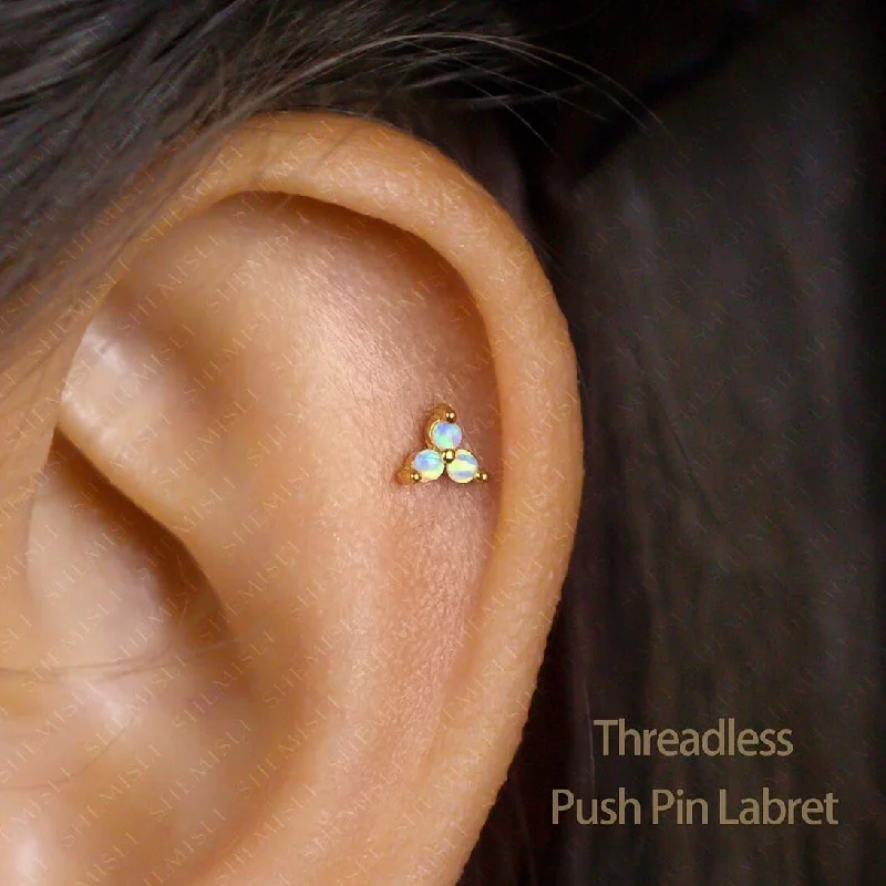 Two - Tone Gold and Silver Plated Clover Stud Earrings for a Lucky and Stylish SymbolTiny 3-Petal Opal Flower Threadless Flat Back Earrings, 20,18,16ga, 5-10mm, Unisex, Surgical Steel, SHEMISLI SS546