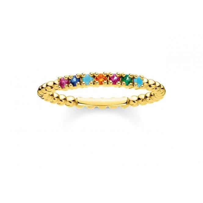 Beaded Fashion Rings in Natural Stones and Cotton Cord for a Handmade AestheticYellow Gold Multicolour Dot Stacking Ring TR2323-488-7