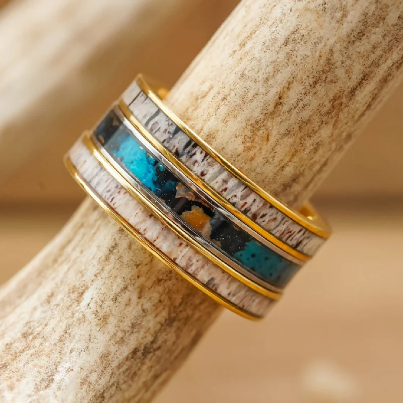 Minimalist Women's Rings with a Single Pearl in 14K Gold - Plated BandsThe Gold Kenai & Patina Stacker Set