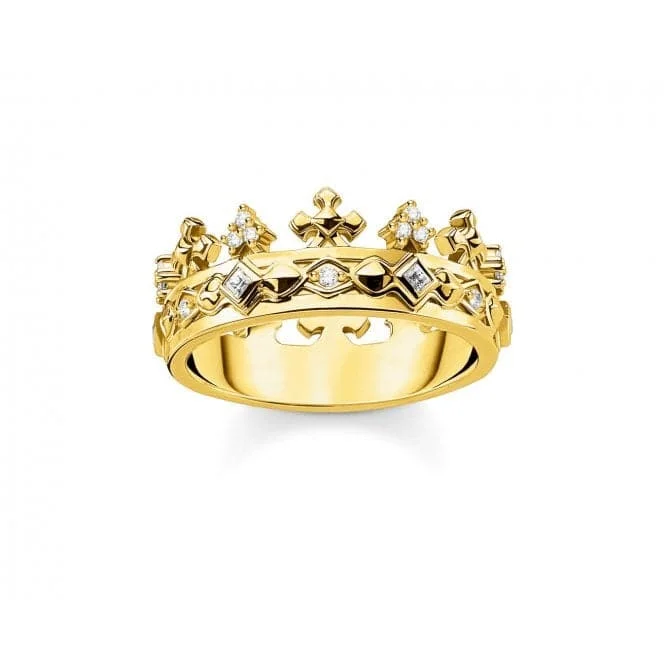 Open - Band Fashion Rings in Sterling Silver with Gemstone InlaysSterling Silver Gold Plated Zirconia Crown Ring TR2302-414-14