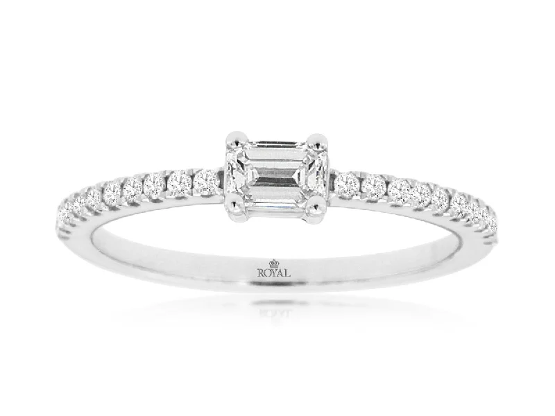 Marquise - cut diamond engagement ring with a split - shank band in platinumEmerald Cut Diamond Pave Engagement Ring in 14k White Gold, 0.42cttw